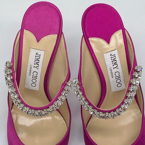 Jimmy Choo Bing 100 Satin Mules With Crystal Strap size 37 - Picture 4 of 13